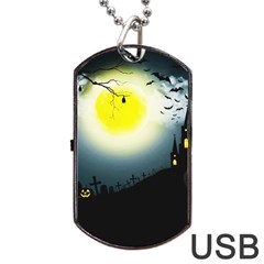 Halloween Landscape Dog Tag Usb Flash (two Sides) by Valentinaart