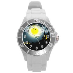 Halloween Landscape Round Plastic Sport Watch (l) by Valentinaart