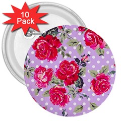 Shabby Chic,pink,roses,polka Dots 3  Buttons (10 Pack)  by NouveauDesign