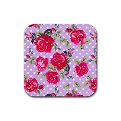 Shabby Chic,pink,roses,polka Dots Rubber Coaster (square)  by NouveauDesign