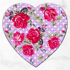 Shabby Chic,pink,roses,polka Dots Jigsaw Puzzle (heart) by NouveauDesign