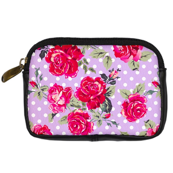 Shabby chic,pink,roses,polka dots Digital Camera Cases