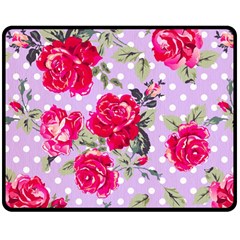 Shabby Chic,pink,roses,polka Dots Double Sided Fleece Blanket (medium)  by NouveauDesign