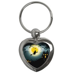 Halloween Landscape Key Chains (heart)  by Valentinaart