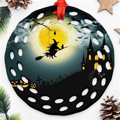 Halloween landscape Round Filigree Ornament (Two Sides)