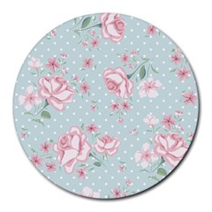 Shabby Chic,pink,roses,polka Dots Round Mousepads by NouveauDesign