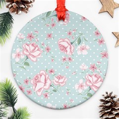 Shabby Chic,pink,roses,polka Dots Ornament (round) by NouveauDesign