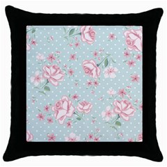 Shabby Chic,pink,roses,polka Dots Throw Pillow Case (black) by NouveauDesign