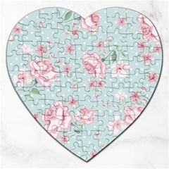 Shabby Chic,pink,roses,polka Dots Jigsaw Puzzle (heart) by NouveauDesign