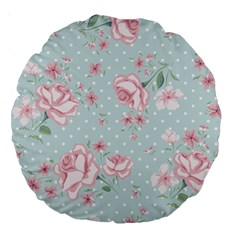 Shabby Chic,pink,roses,polka Dots Large 18  Premium Round Cushions by NouveauDesign