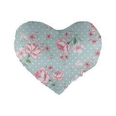 Shabby Chic,pink,roses,polka Dots Standard 16  Premium Heart Shape Cushions by NouveauDesign