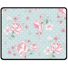 Shabby Chic,pink,roses,polka Dots Double Sided Fleece Blanket (medium)  by NouveauDesign