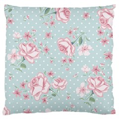 Shabby Chic,pink,roses,polka Dots Large Flano Cushion Case (one Side) by NouveauDesign