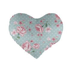 Shabby Chic,pink,roses,polka Dots Standard 16  Premium Flano Heart Shape Cushions by NouveauDesign