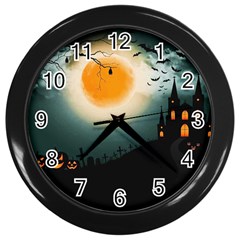 Halloween landscape Wall Clocks (Black)