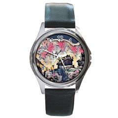 Modern Abstract Painting Round Metal Watch by NouveauDesign