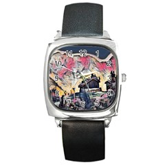 Modern Abstract Painting Square Metal Watch by NouveauDesign