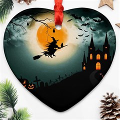 Halloween Landscape Ornament (heart) by Valentinaart