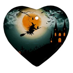 Halloween Landscape Heart Ornament (two Sides) by Valentinaart