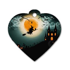 Halloween Landscape Dog Tag Heart (one Side) by Valentinaart