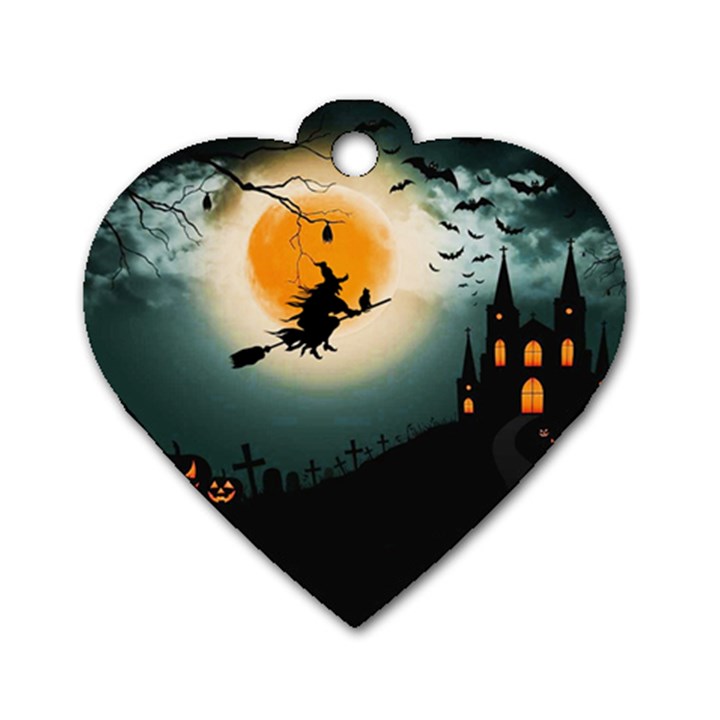 Halloween landscape Dog Tag Heart (One Side)