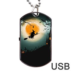 Halloween Landscape Dog Tag Usb Flash (one Side) by Valentinaart