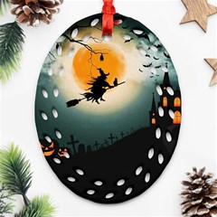 Halloween Landscape Oval Filigree Ornament (two Sides) by Valentinaart