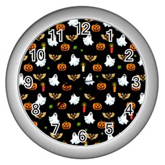 Halloween Pattern Wall Clocks (silver)  by Valentinaart