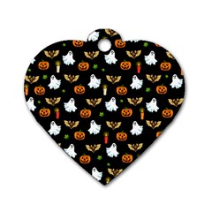 Halloween Pattern Dog Tag Heart (two Sides) by Valentinaart