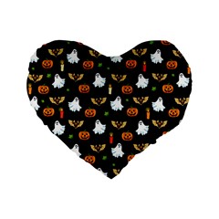 Halloween Pattern Standard 16  Premium Flano Heart Shape Cushions by Valentinaart