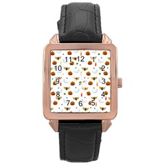 Halloween Pattern Rose Gold Leather Watch  by Valentinaart