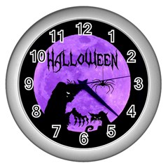 Halloween Wall Clocks (silver)  by Valentinaart