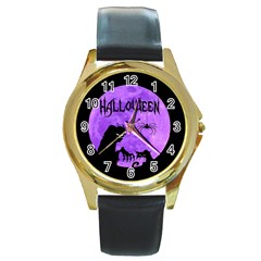 Halloween Round Gold Metal Watch by Valentinaart