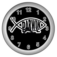 Darwin fish Wall Clocks (Silver) 