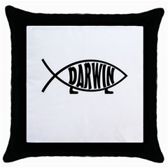 Darwin Fish Throw Pillow Case (black) by Valentinaart