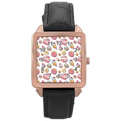 Sweet Pattern Rose Gold Leather Watch  by Valentinaart