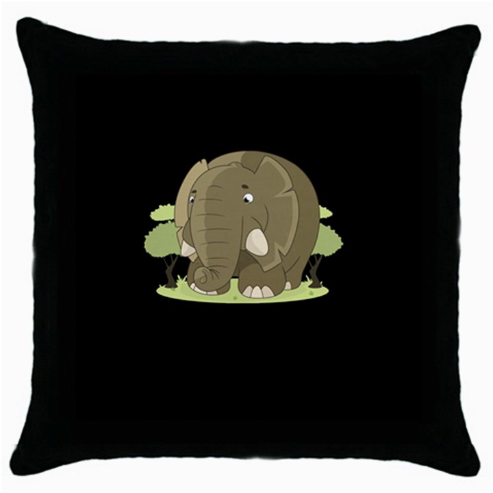 Cute Elephant Throw Pillow Case (Black)