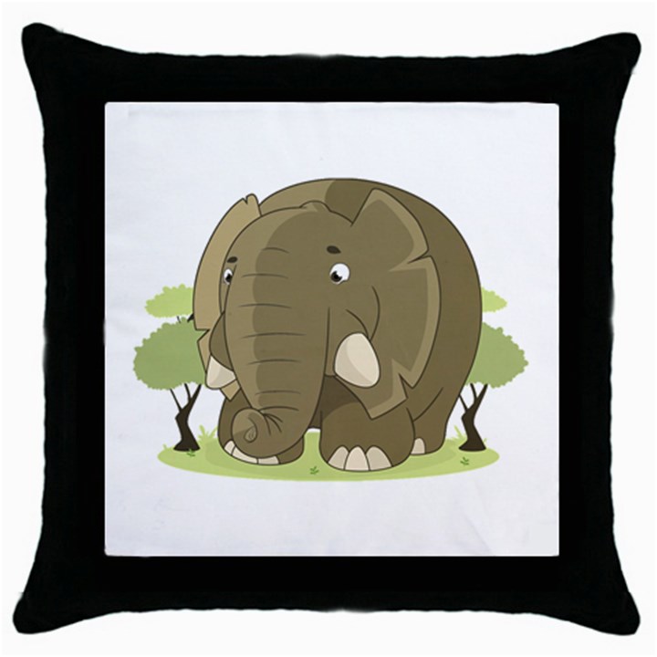 Cute Elephant Throw Pillow Case (Black)