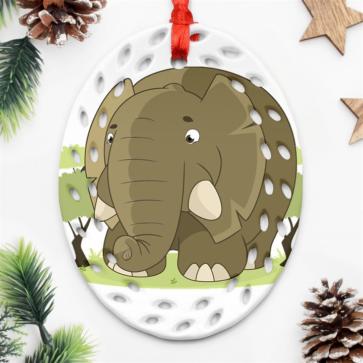 Cute Elephant Ornament (Oval Filigree)