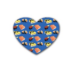 Sushi Pattern Rubber Coaster (heart)  by Valentinaart