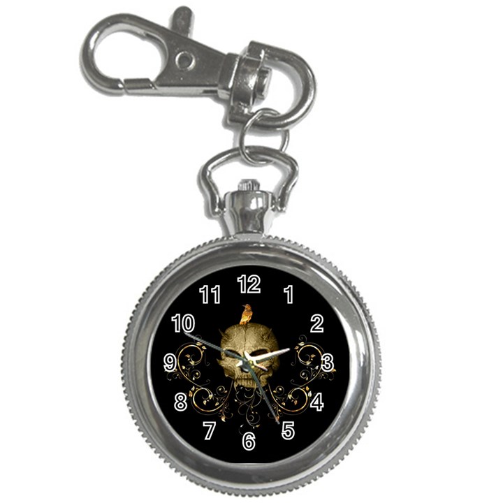 Golden Skull With Crow And Floral Elements Key Chain Watches