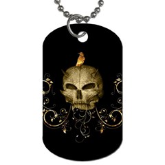 Golden Skull With Crow And Floral Elements Dog Tag (two Sides) by FantasyWorld7