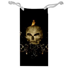 Golden Skull With Crow And Floral Elements Jewelry Bag by FantasyWorld7