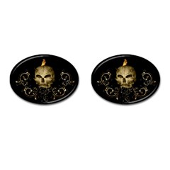 Golden Skull With Crow And Floral Elements Cufflinks (oval) by FantasyWorld7