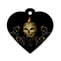 Golden Skull With Crow And Floral Elements Dog Tag Heart (one Side) by FantasyWorld7