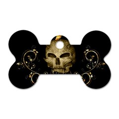 Golden Skull With Crow And Floral Elements Dog Tag Bone (one Side) by FantasyWorld7