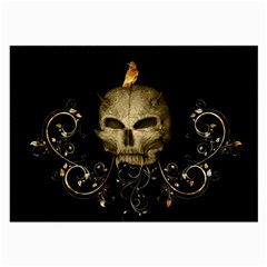 Golden Skull With Crow And Floral Elements Large Glasses Cloth (2-side) by FantasyWorld7