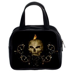 Golden Skull With Crow And Floral Elements Classic Handbags (2 Sides) by FantasyWorld7