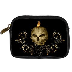 Golden Skull With Crow And Floral Elements Digital Camera Cases by FantasyWorld7