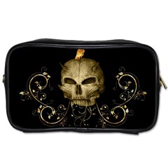 Golden Skull With Crow And Floral Elements Toiletries Bags by FantasyWorld7